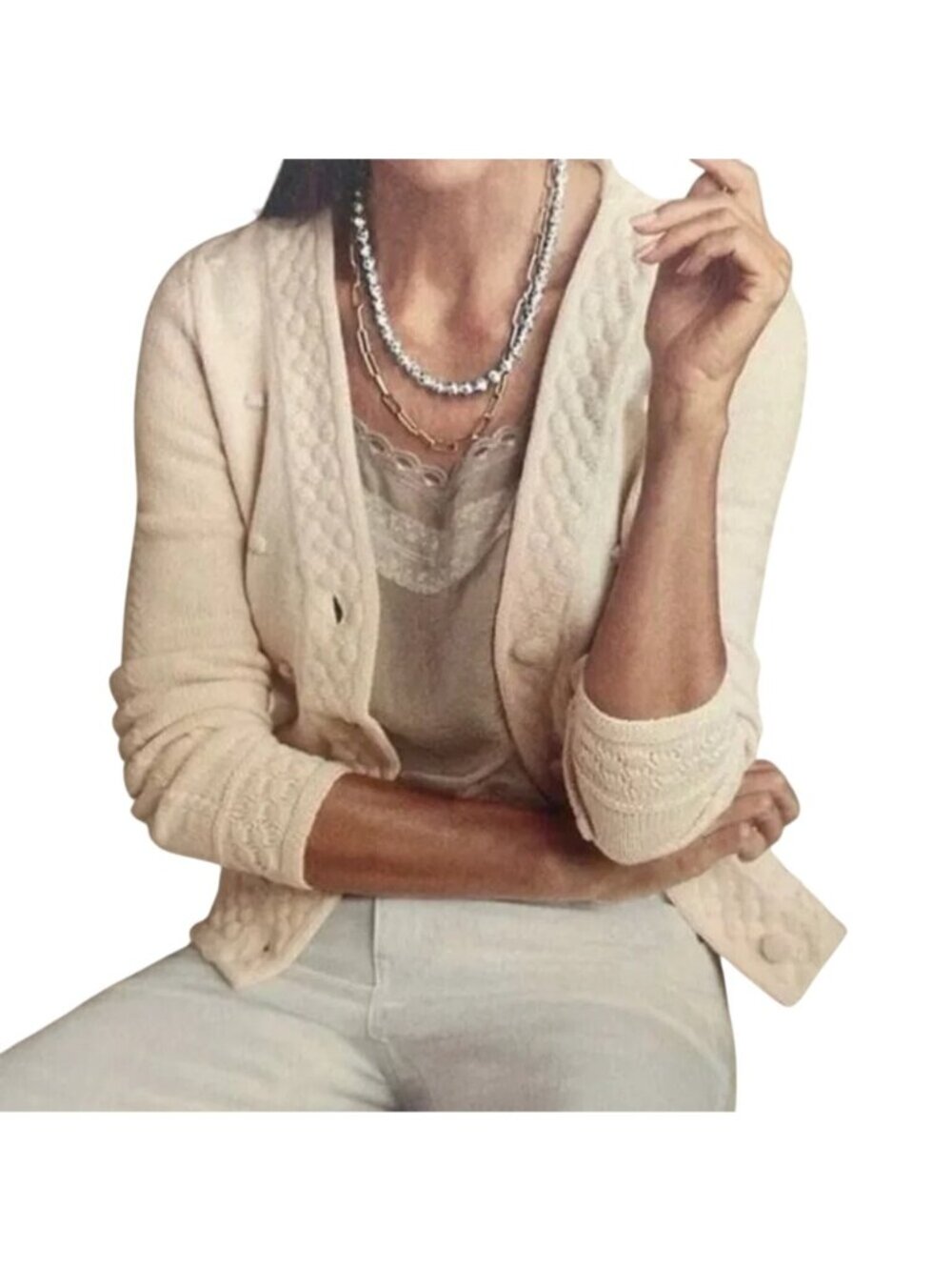 Cabi Retro Cardigan Medium Textured Button Front Long Sleeve Sweater 6169 Cozy